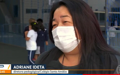 Medida de proteção contra a covid-19 no colégio Santa Amália é destaque no telejornal SP1/ Rede globo