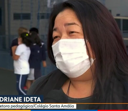 Medida de proteção contra a covid-19 no colégio Santa Amália é destaque no telejornal SP1/ Rede globo