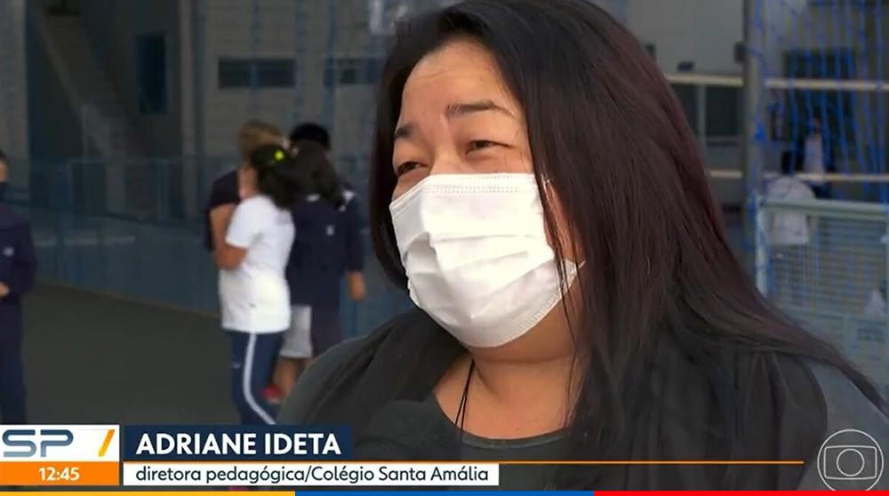 Medida de proteção contra a covid-19 no colégio Santa Amália é destaque no telejornal SP1/ Rede globo